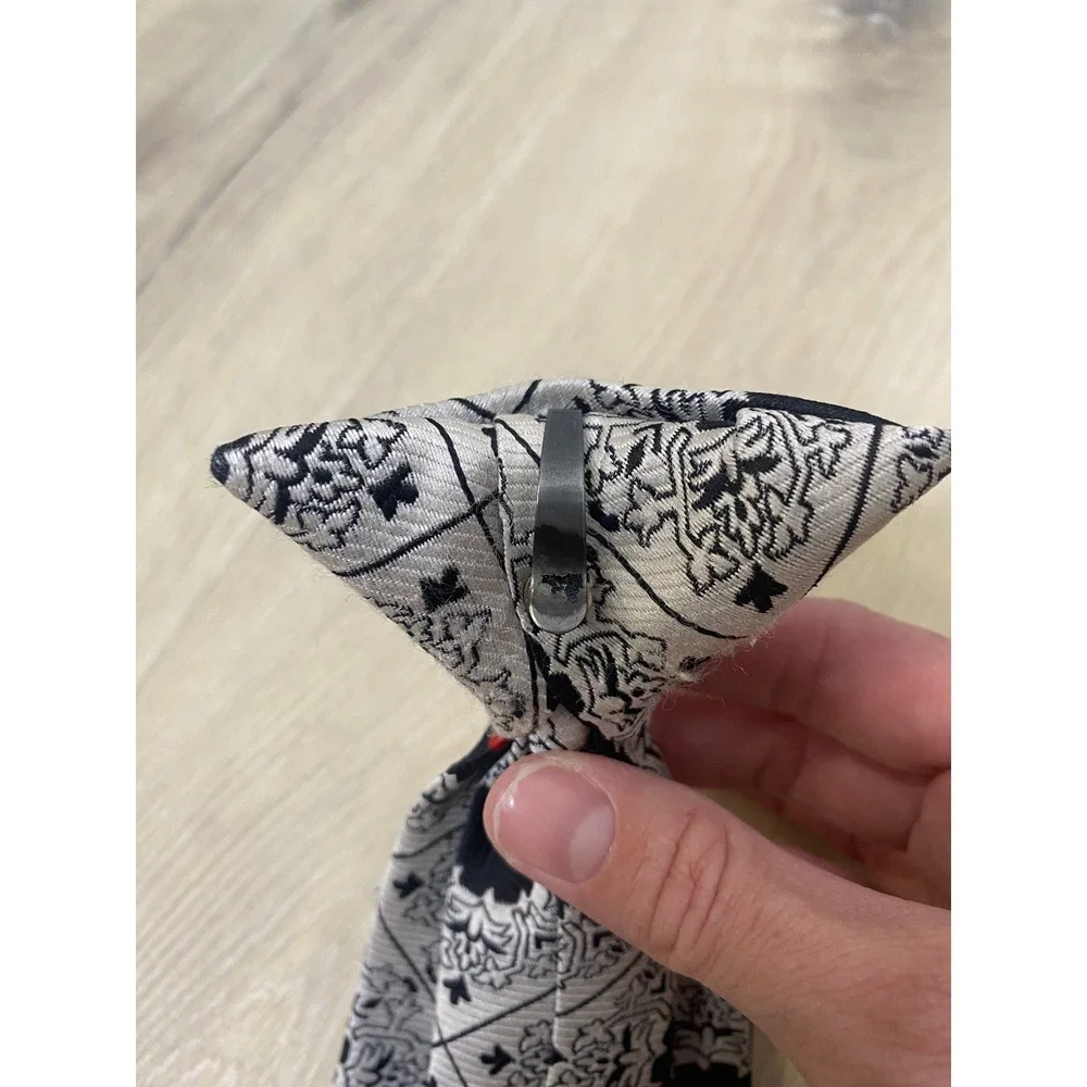 Vintage Wemlon by Wembley Clip-On Tie Floral Geometric Navy White 60s 70s Retro